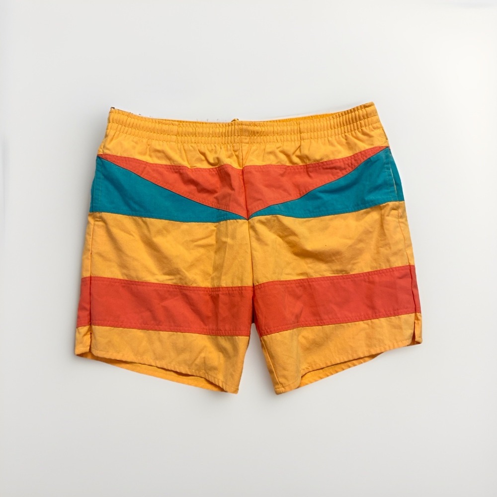 Jockey Swim Trunks Mens L Orange Colorblock Shorts 90s Vintage